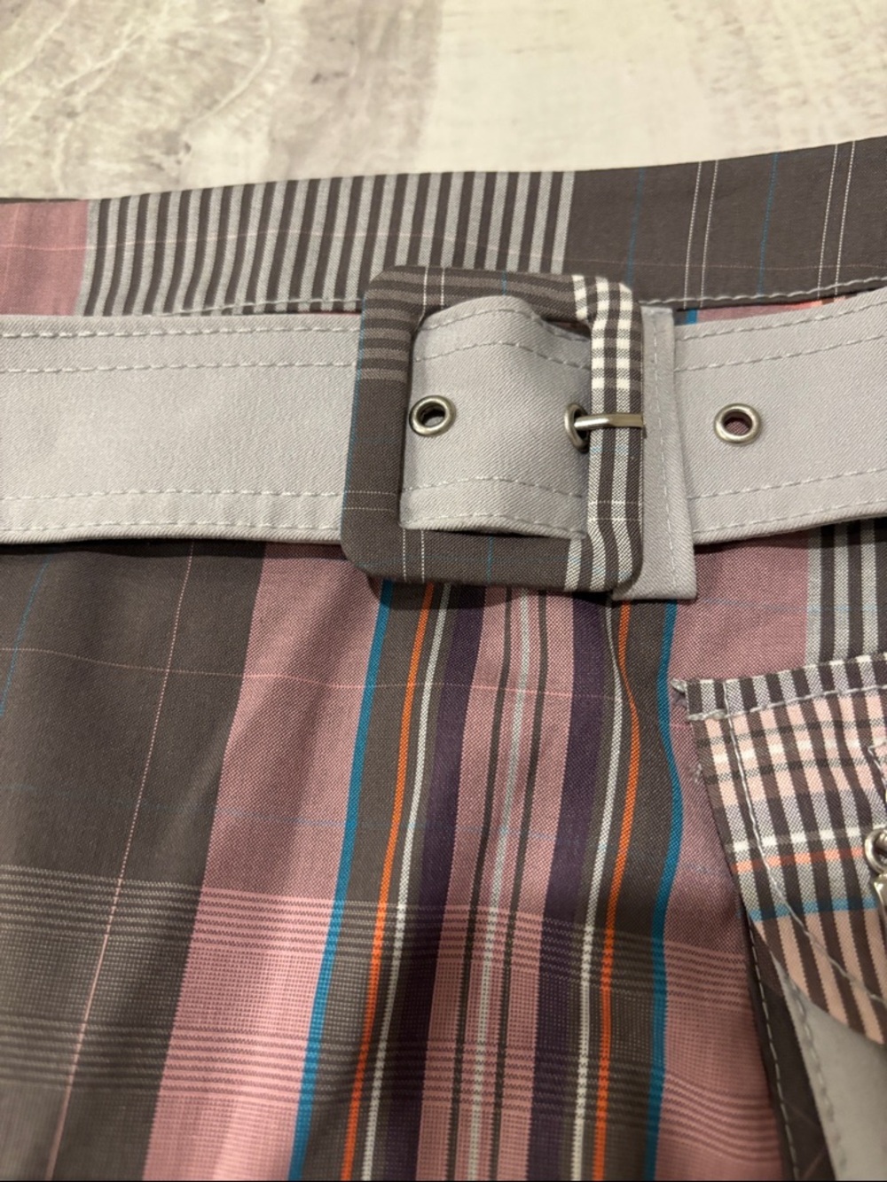 Light Gray Plaid Pocket Mini Skirt - Pink & Gray - Picture 3 of 11